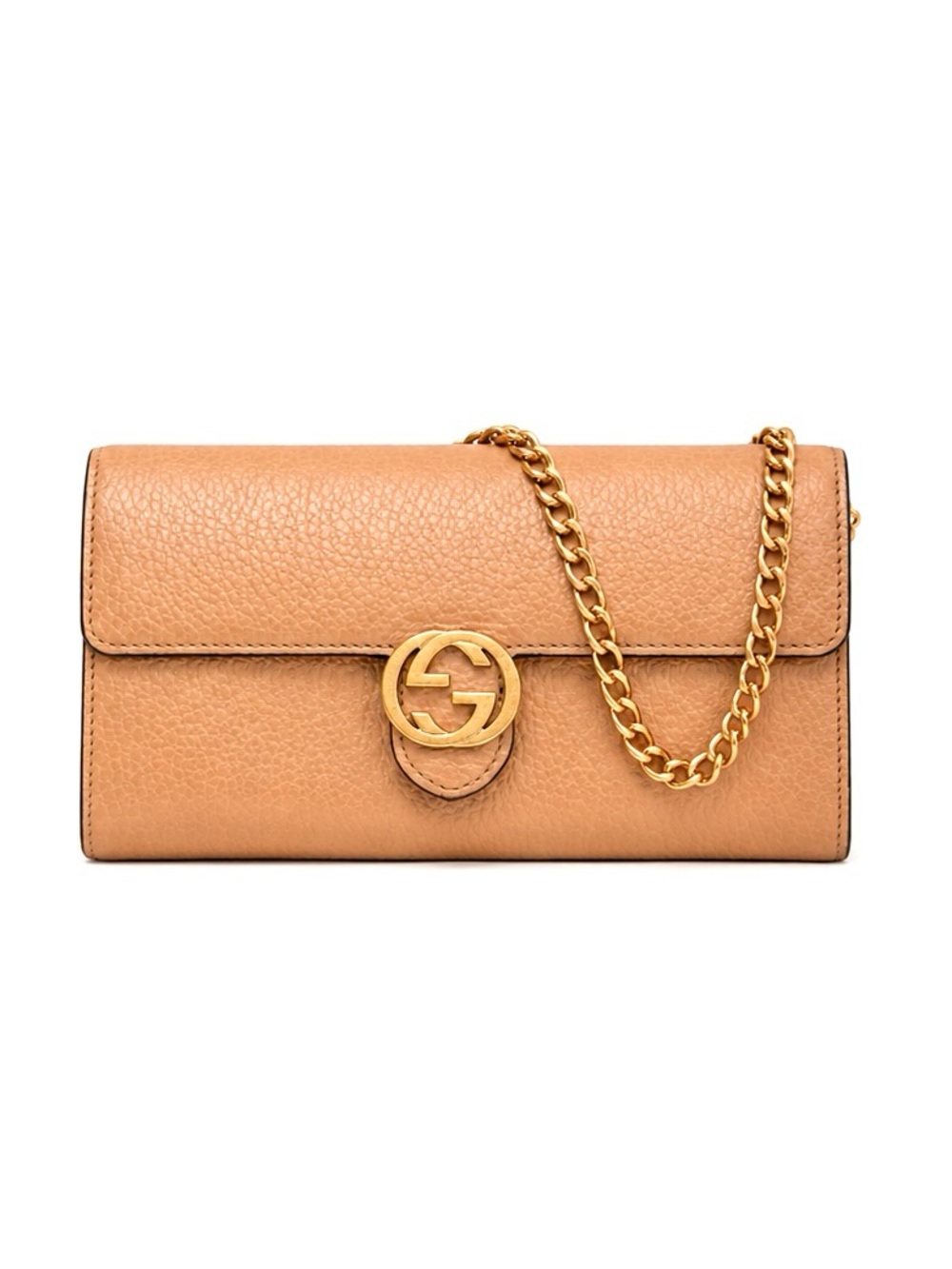 GUCCI Interlocking GG Tan Pebbled Calfskin Leather Wallet